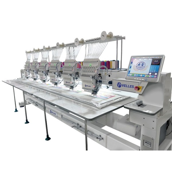 Промышленная 6-ти головочная 15-ти цветная вышивальная машина для рукавной и плоской вышивки VELLES VE 1506 FAS-CAP-W 500x450 мм