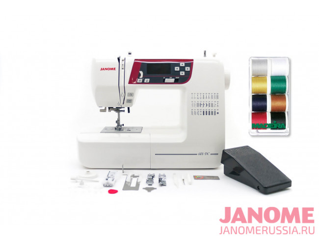 Компьютерная швейная машина Janome 601 DC + Набор ниток Madeira Aerofil №35 8х100 м для шитья в подарок!