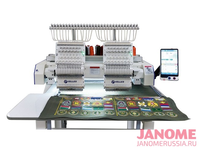 Промышленная двухголовочная вышивальная машина VELLES VE 1502C-TS3 FREESTYLE  поле вышивки 450 x 400 мм с пяльцами и бордюрной рамой