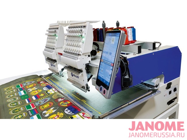 Промышленная двухголовочная вышивальная машина VELLES VE 1502C-TS3 FREESTYLE  поле вышивки 450 x 400 мм с пяльцами и бордюрной рамой