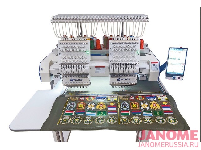 Промышленная двухголовочная вышивальная машина VELLES VE 1502C-TS3 FREESTYLE  поле вышивки 450 x 400 мм с пяльцами и бордюрной рамой