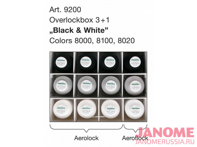 Набор для оверлока Madeira Aerolock 9х1200м, Aeroflock 3х1000м Black & White