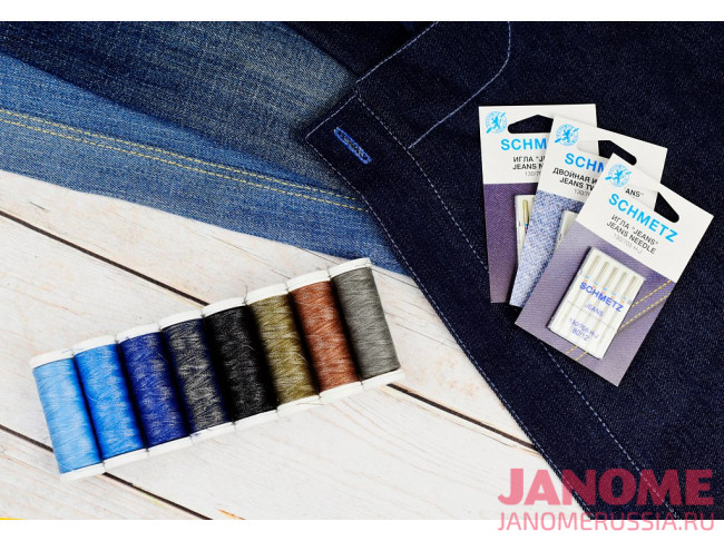Нитки швейные двухцветные для джинсы  Aurora Nokton № 80C